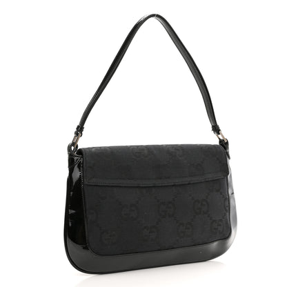 Gucci Patent Jumbo Monogram Canvas Shoulder Bag Black 3 of 12