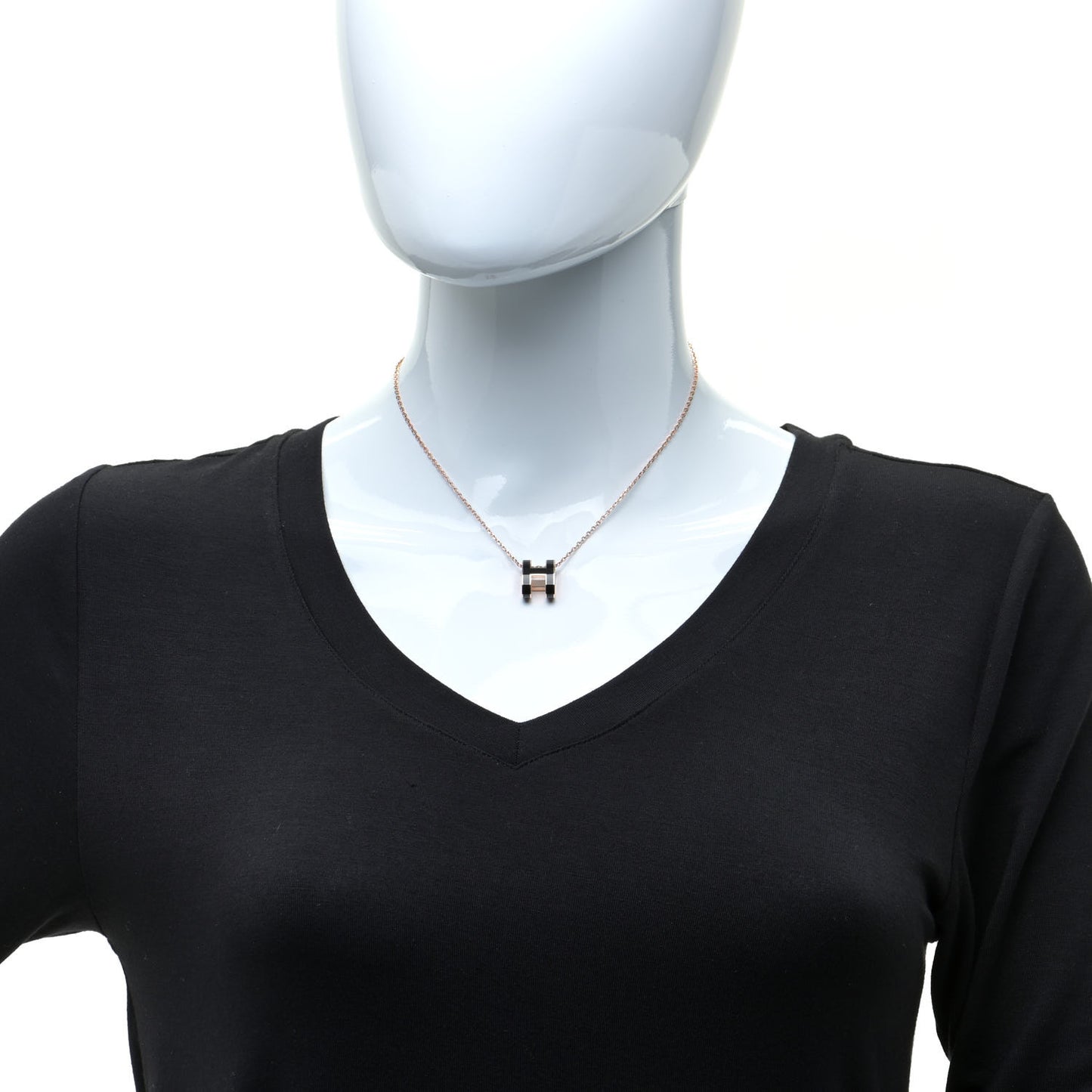 Lacquered Rose Gold Pop H Pendant Necklace Black