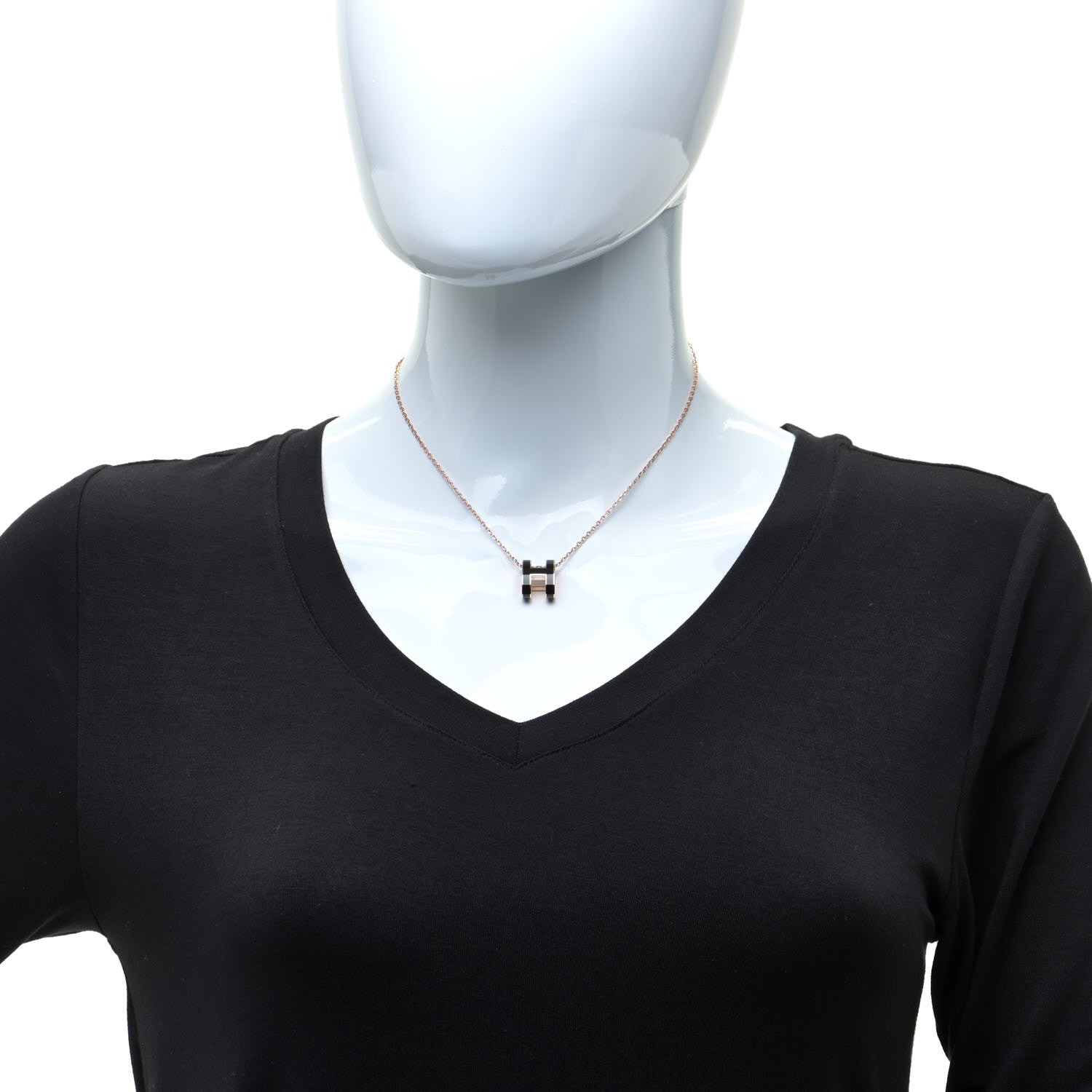 Hermes Lacquered Rose Gold Pop H Pendant Necklace Black 2 of 6