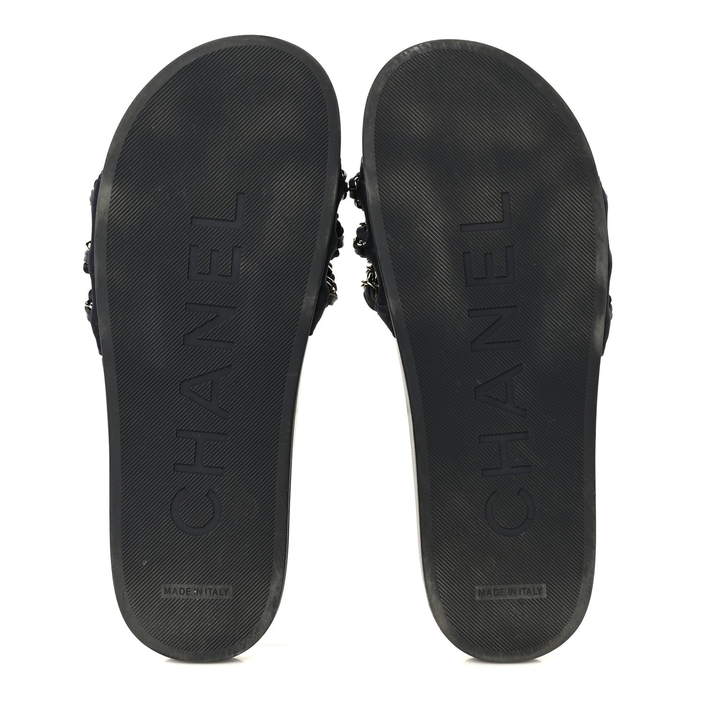 Satin Canvas Chain Slides Sandals Flats 39 Marine