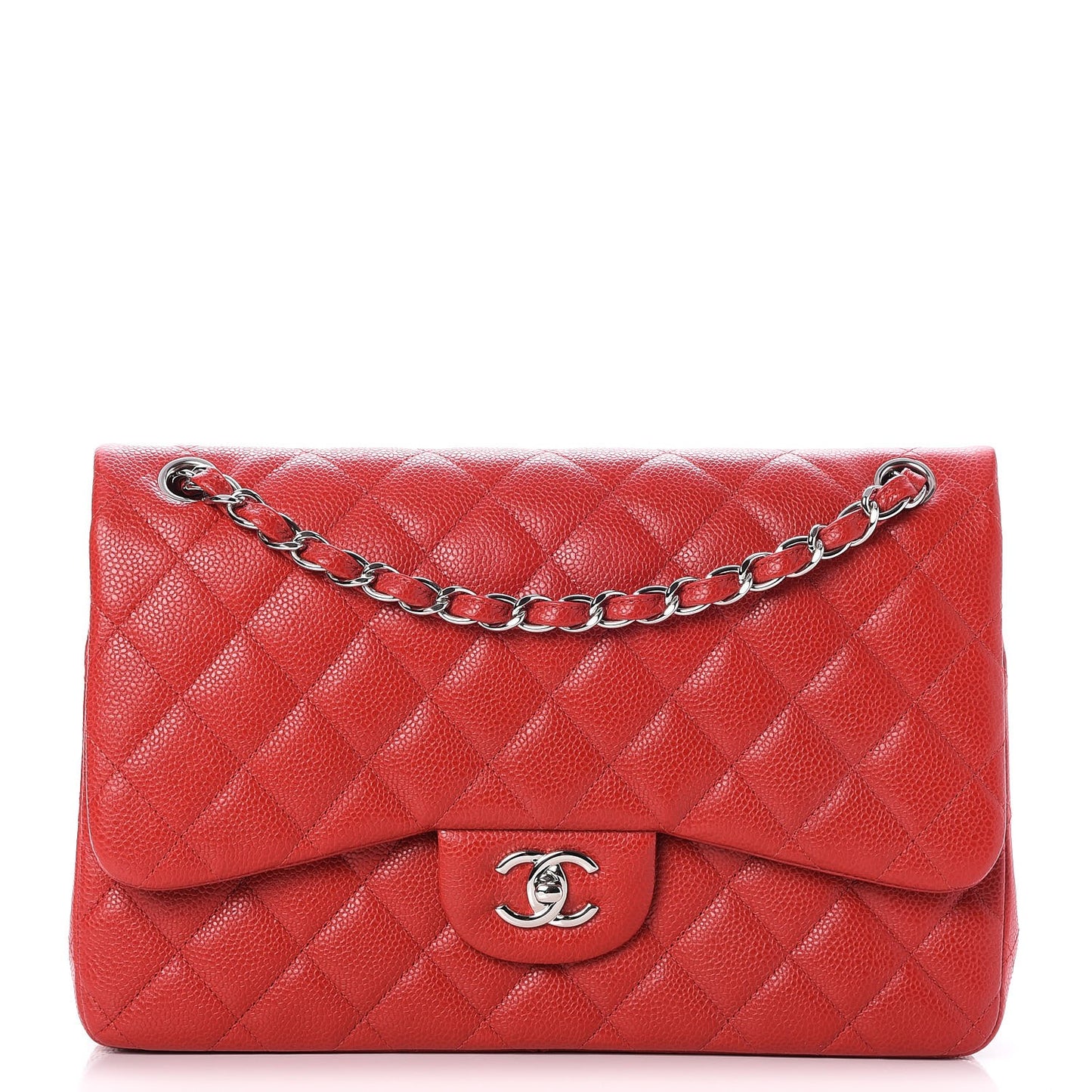 Caviar Quilted Jumbo Double Flap Red