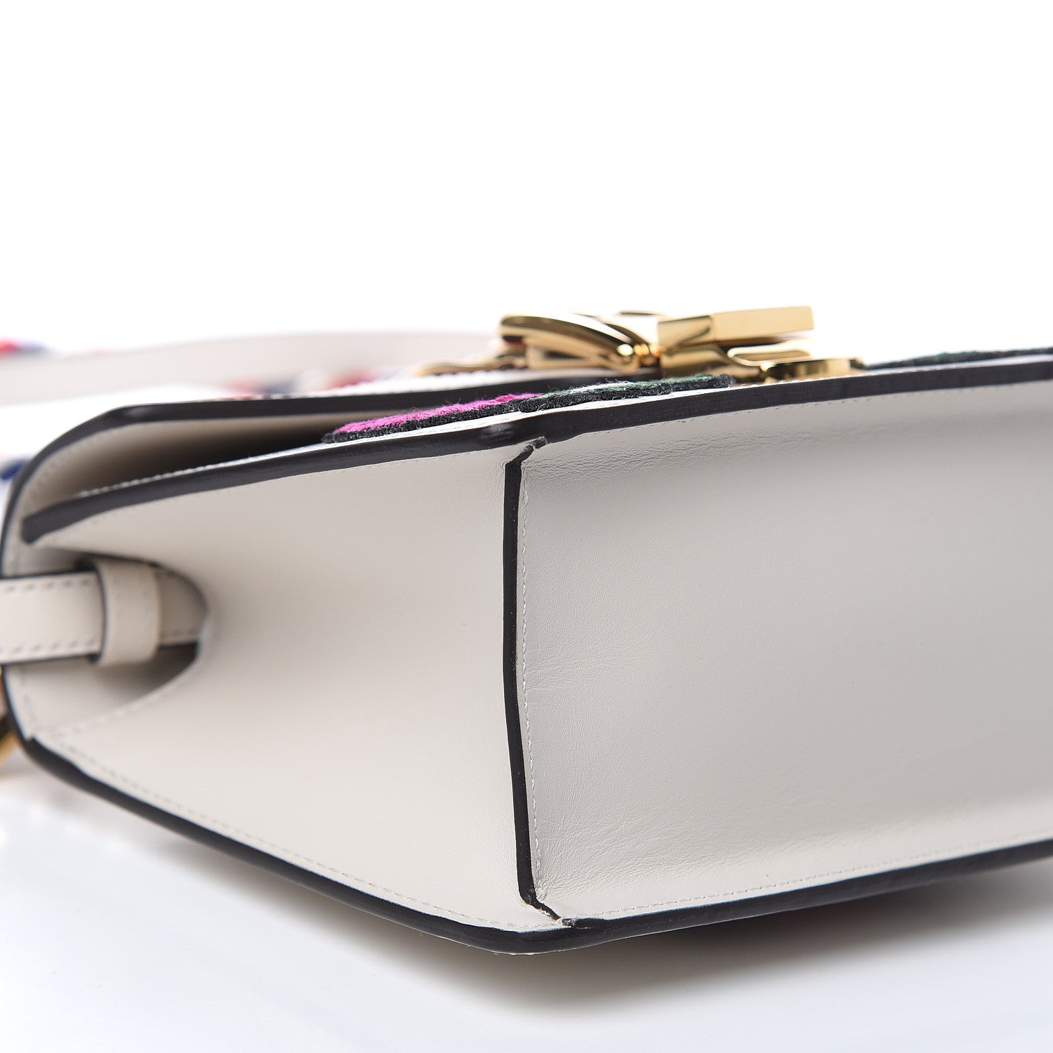 Gucci Calfskin Embroidered Mini Sylvie Top Handle Bag White 8 of 12