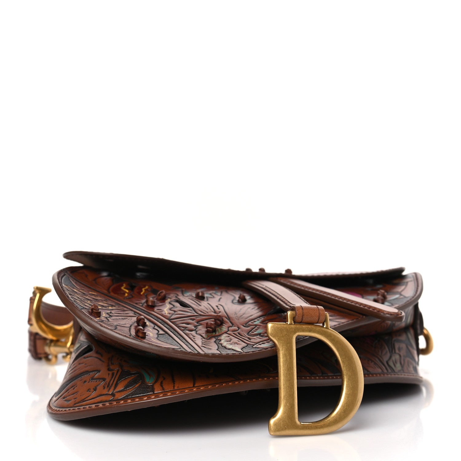 Christian Dior Calfskin Painted Laser Cut Saddle Bag With Strap Brown Multicolor 5 of 9