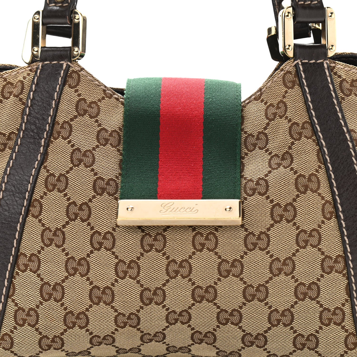 Gucci Monogram Medium New Ladies Web Tote Dark Brown 14 of 14