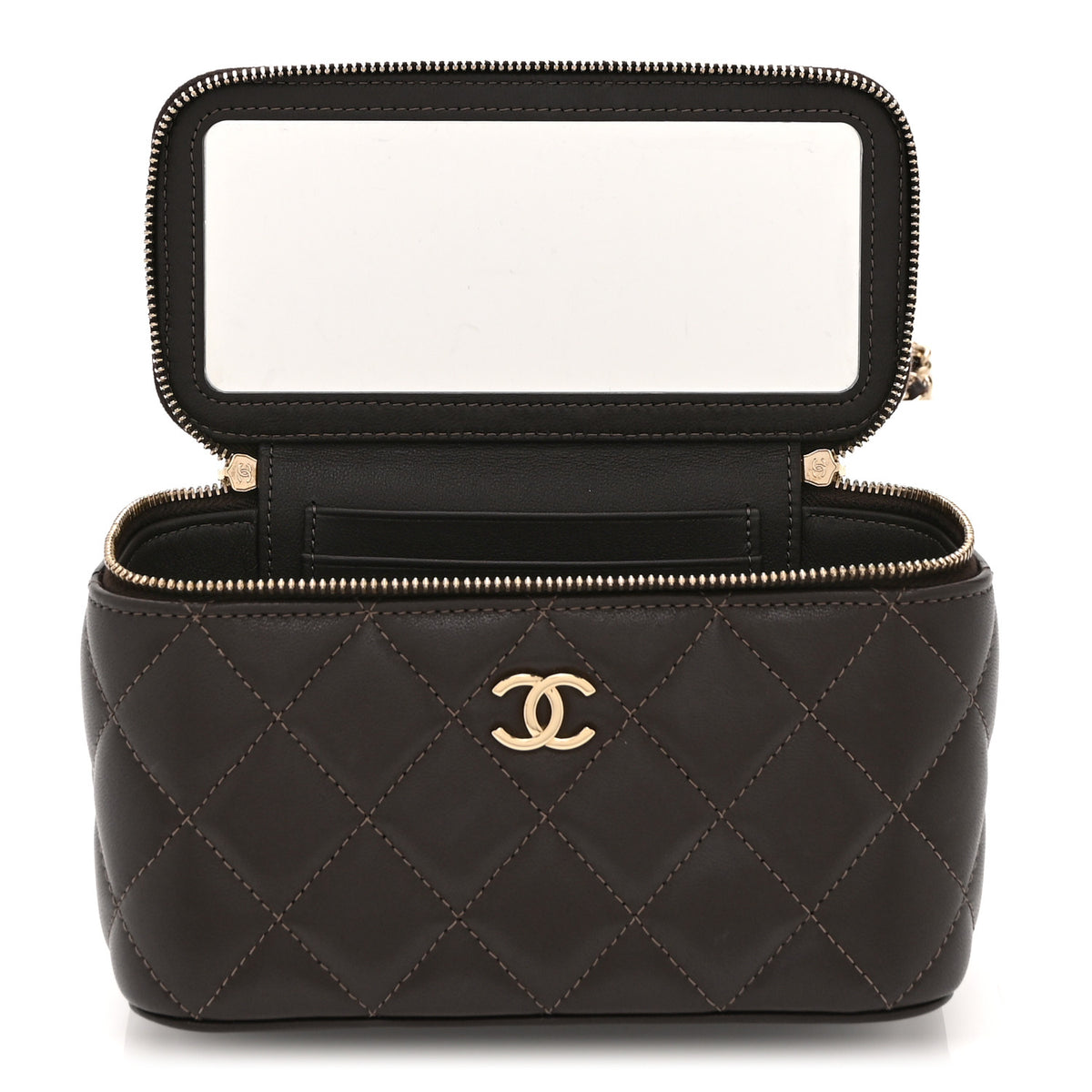 Chanel Lambskin Quilted Small Top Handle Vanity Case With Chain Dark Brown 6 of 11