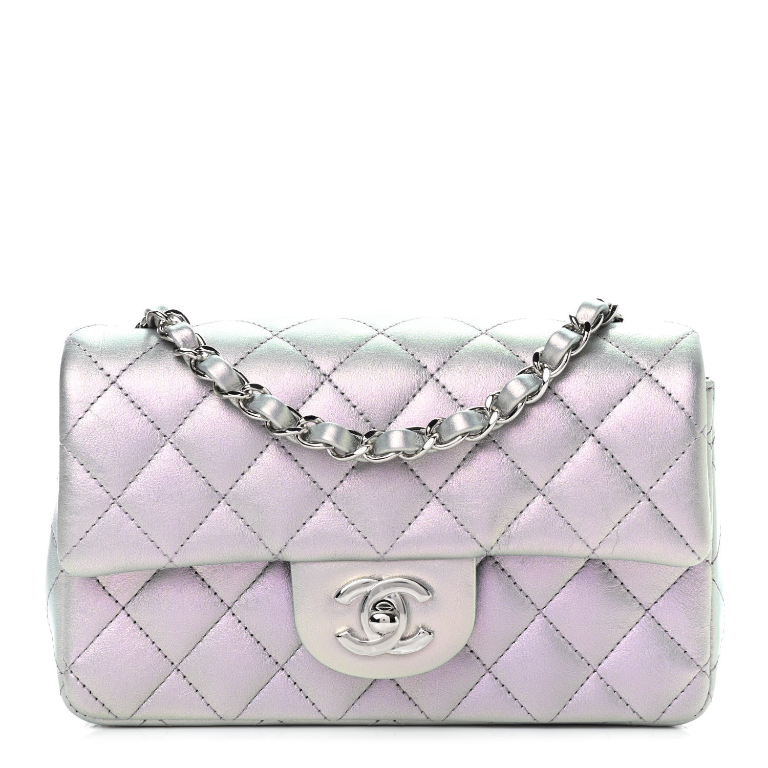 Chanel Iridescent Calfskin Quilted Mini Rectangular Flap Purple 1 of 12