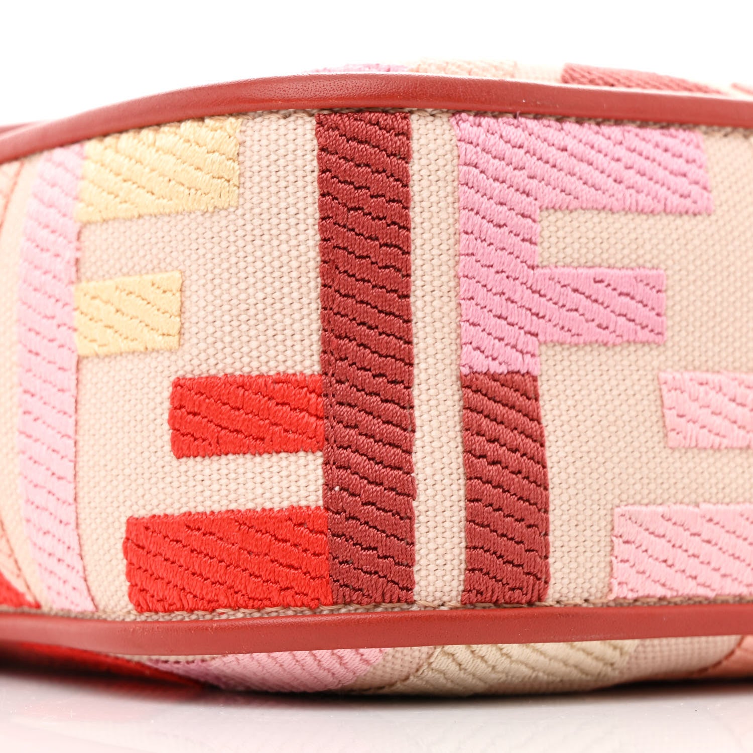 Fendi Canvas Vitello King FF Embroidered Baguette Rosa Quarzo