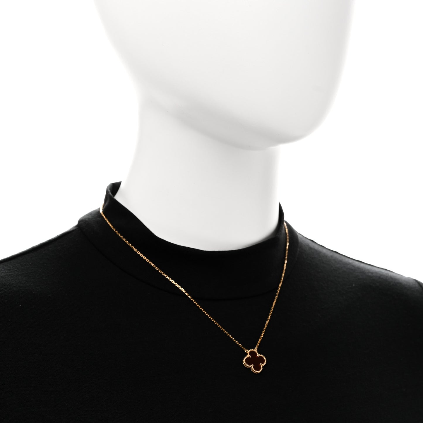 18K Yellow Gold Carnelian Vintage Alhambra Pendant Necklace