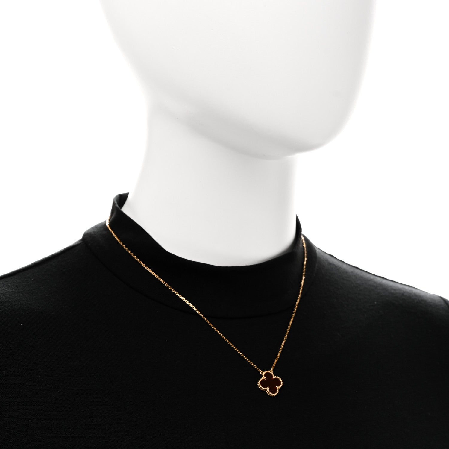 Van Cleef & Arpels 18K Yellow Gold Carnelian Vintage Alhambra Pendant Necklace 2 of 6