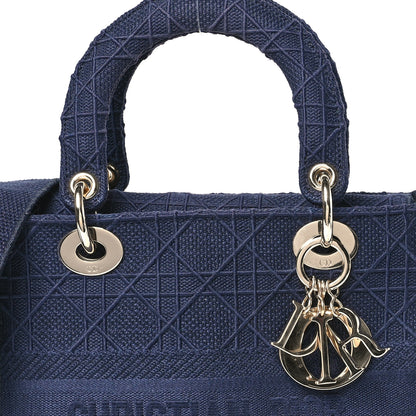 Christian Dior Canvas Embroidered Cannage Medium Lady D-Lite Navy 8 of 13