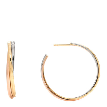 Cartier 18K Pink Yellow White Gold Trinity Hoop Earrings 1 of 4