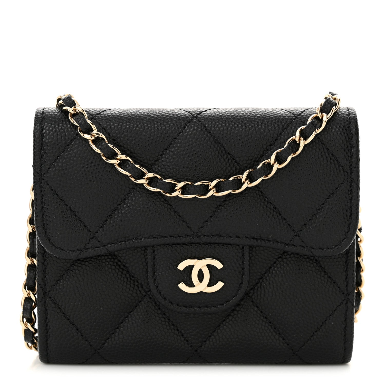 Chanel Caviar Quilted Flap Card Holder On Chain Black 1 of 12