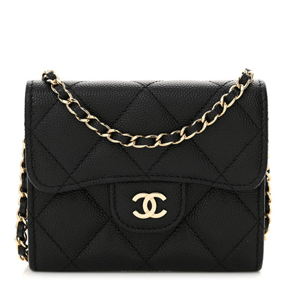 Chanel Caviar Quilted Flap Card Holder On Chain Black 1 of 12