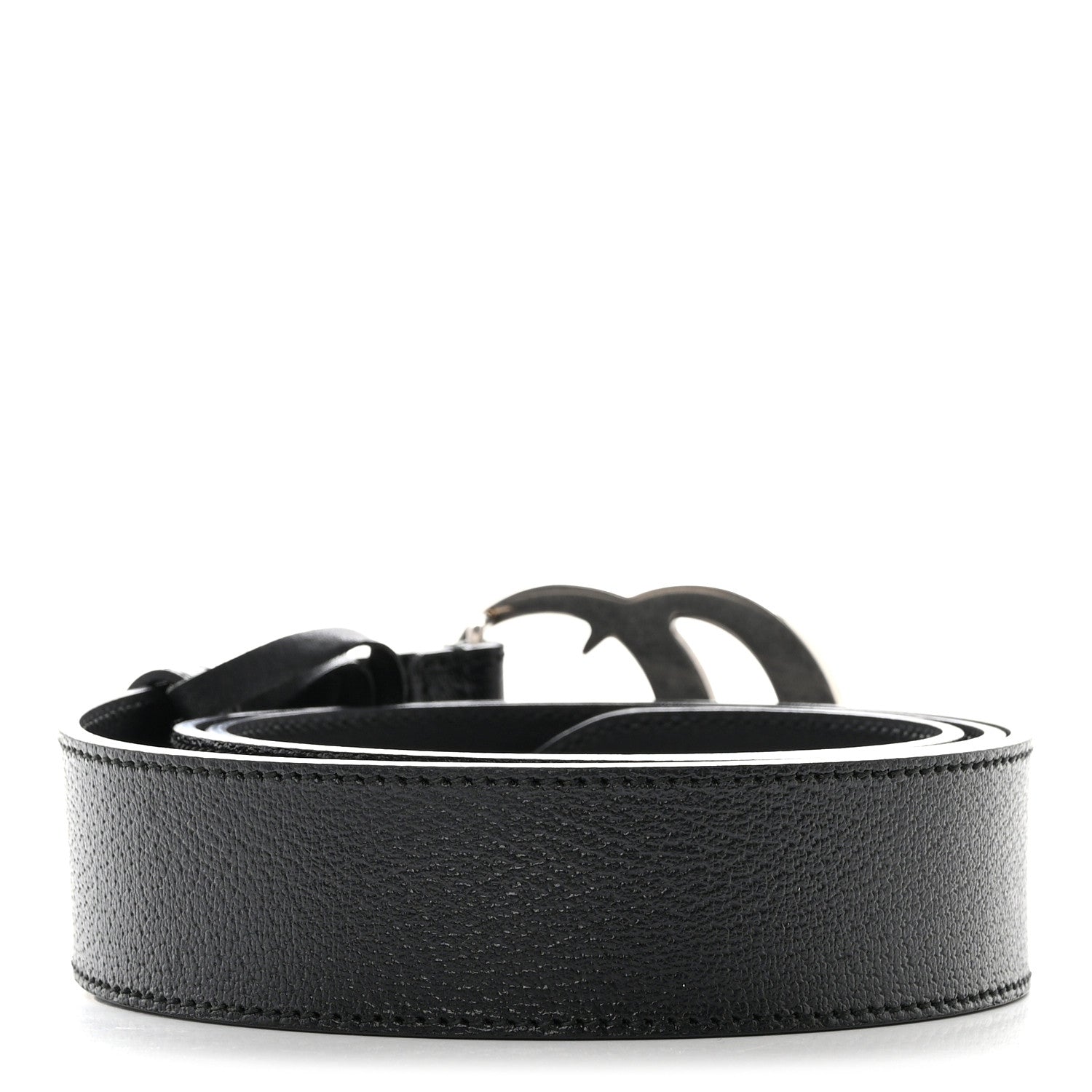Gucci Textured Dollar Calfskin Nickel Double G 40mm Belt 105 42 Black 2 of 8