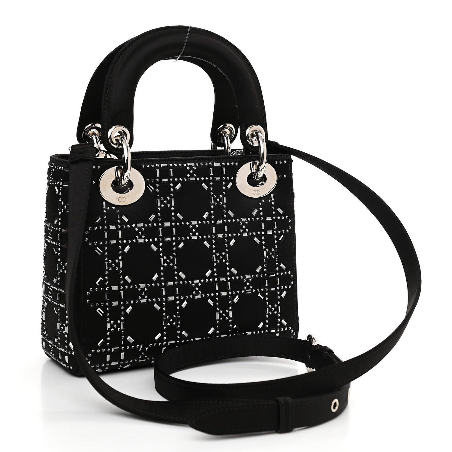 Satin Crystal Cannage Mini Lady Dior Black
