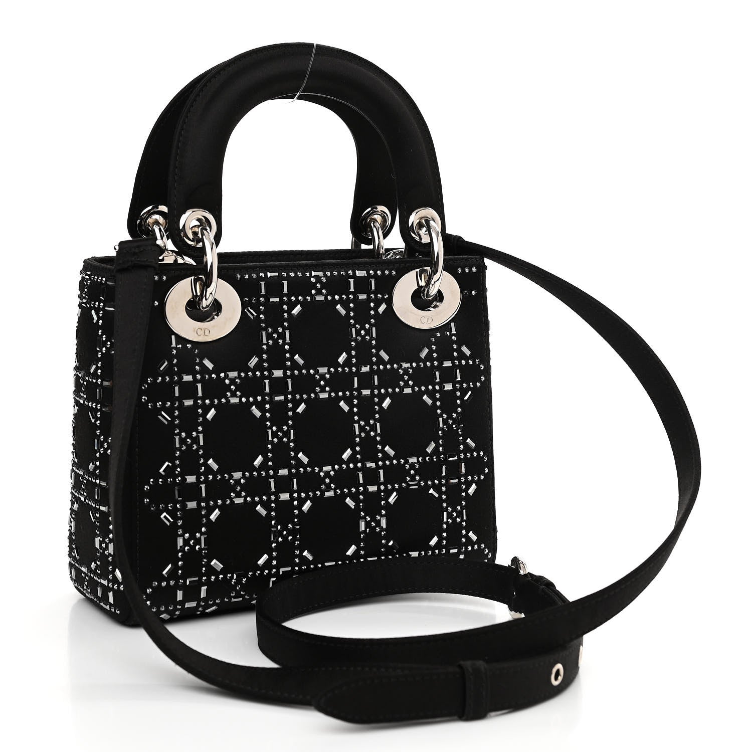 Christian Dior Satin Crystal Cannage Mini Lady Dior Black 2 of 9