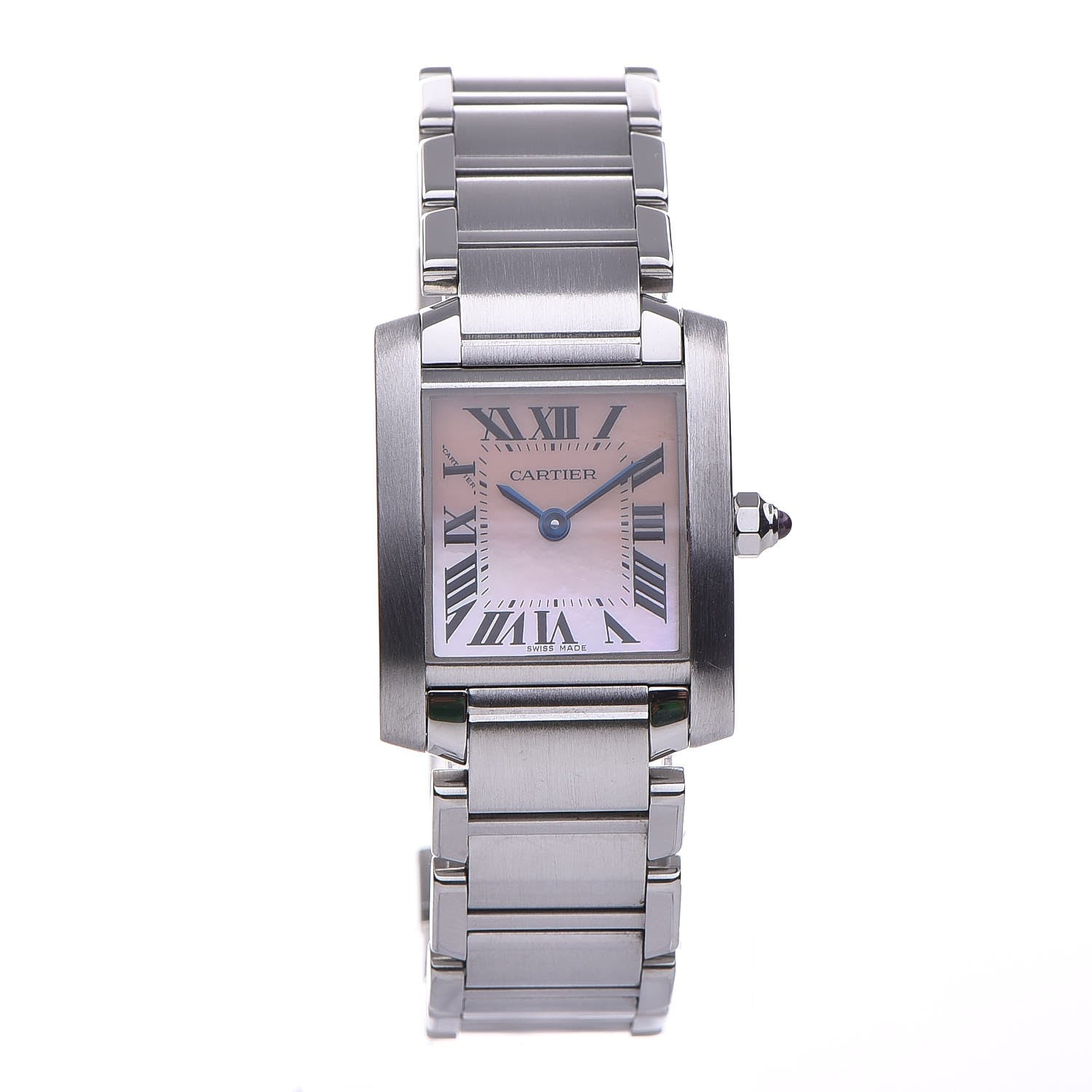 Cartier Stainless Steel Pink Mother of Pearl 20mm Tank Francaise Quartz Watch 1 of 9