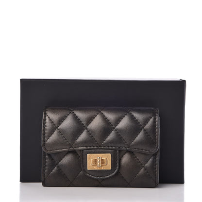 Chanel Metallic Calfskin Quilted Reissue Card Holder Wallet Charcoal 9 of 9