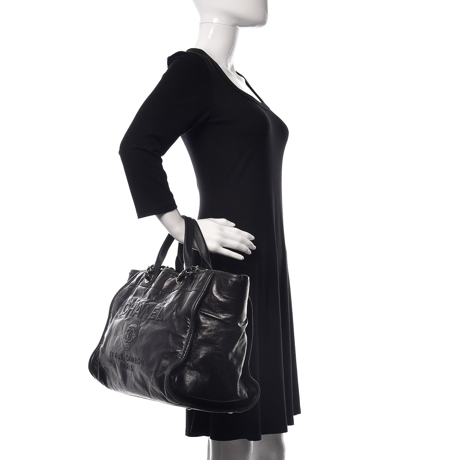 Chanel Glazed Calfskin Large Deauville Tote Black 3 of 15