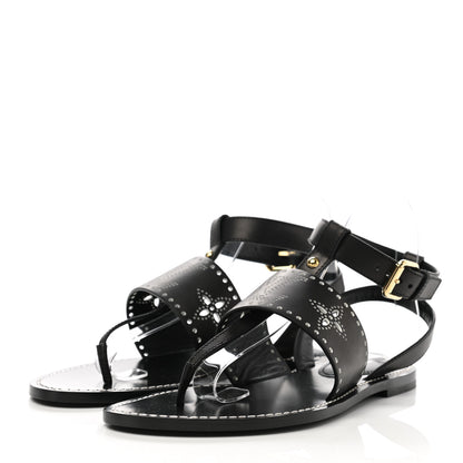 Louis Vuitton Soft Calfskin Perforated Horizon Flat Sandals 38 Black 3 of 8