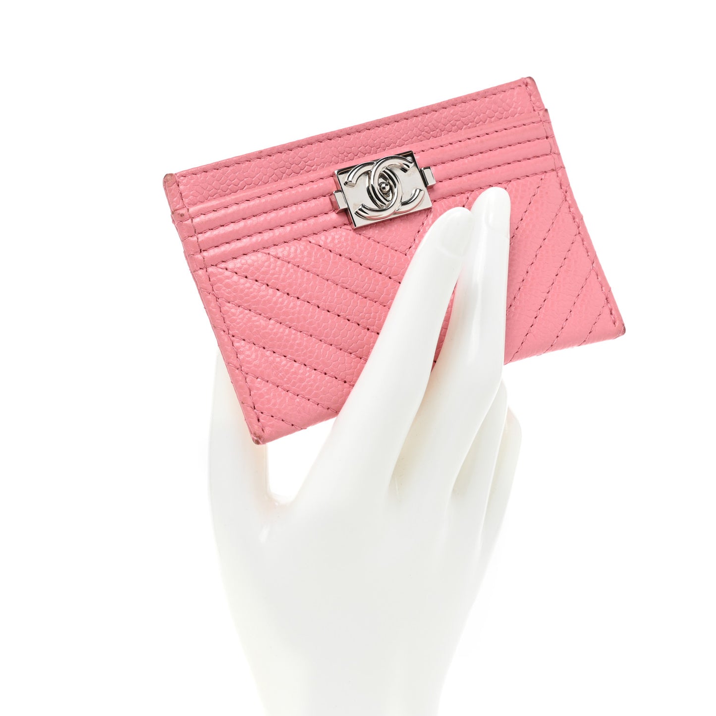 Caviar Chevron Quilted Boy Card Holder Pink