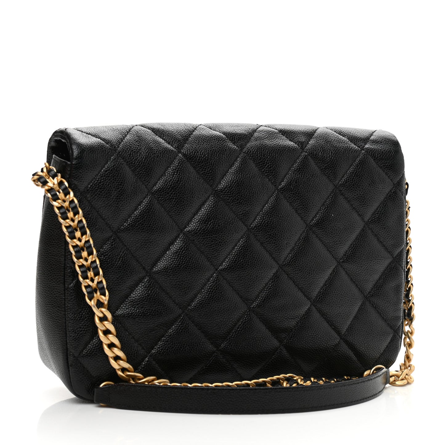 Shiny Caviar Quilted Large Chain Melody Flap Black