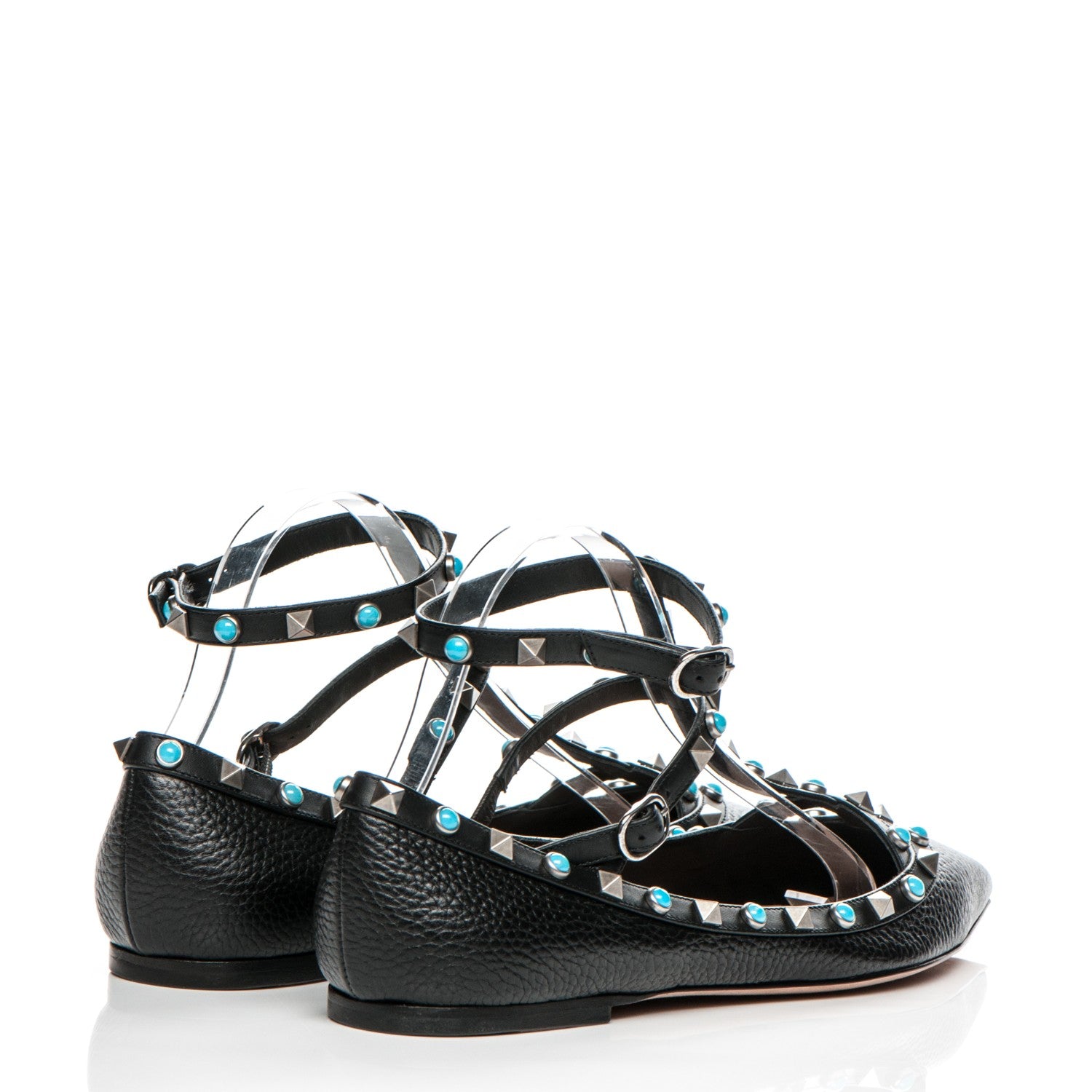 Valentino Garavani Pebbled Calfskin Rockstud Rolling Cage Ballerina Flats 41 Black 4 of 7