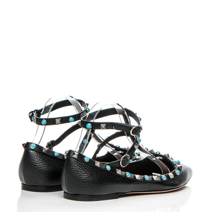 Valentino Garavani Pebbled Calfskin Rockstud Rolling Cage Ballerina Flats 41 Black 4 of 7