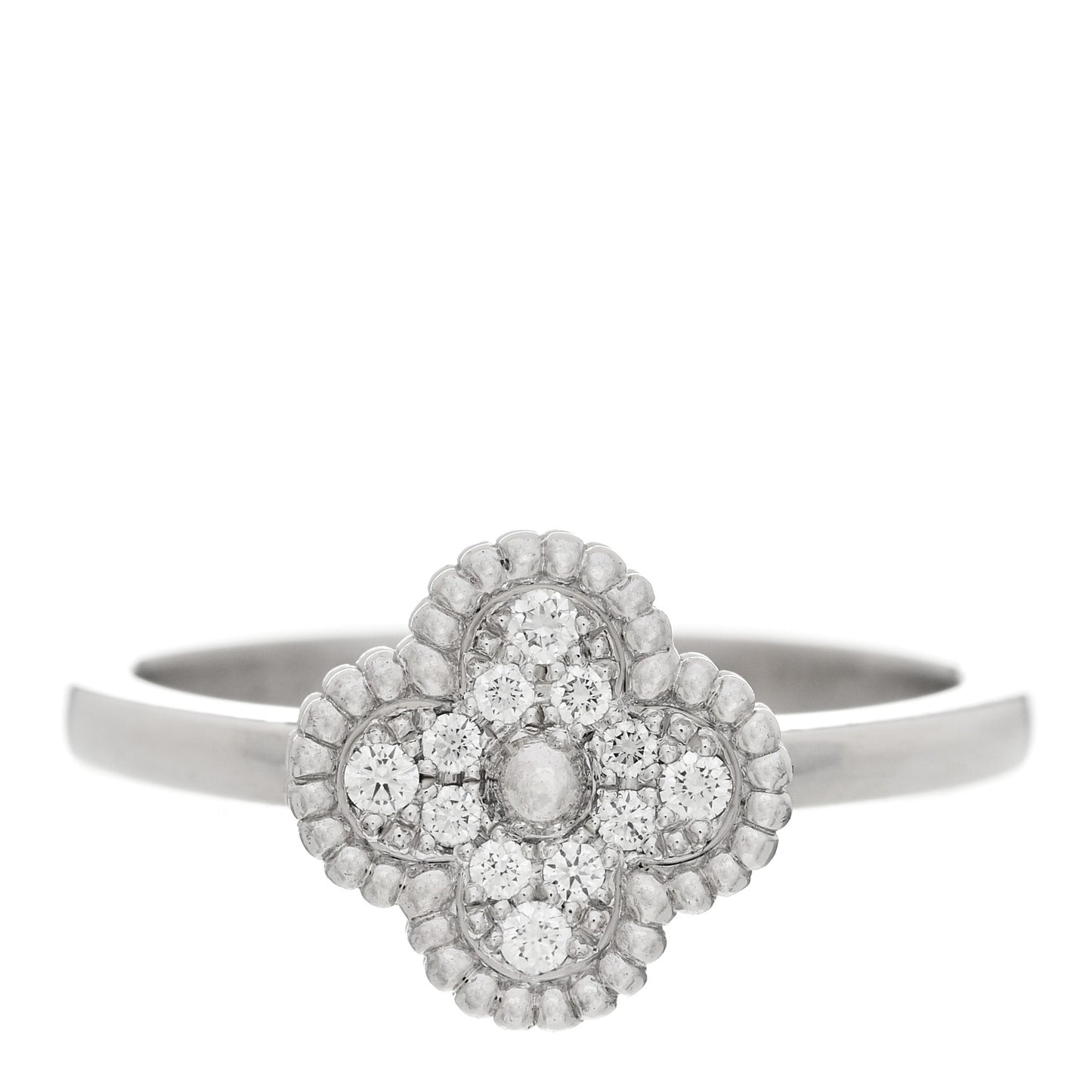 18K White Gold Diamond Sweet Alhambra Ring 50 5.25