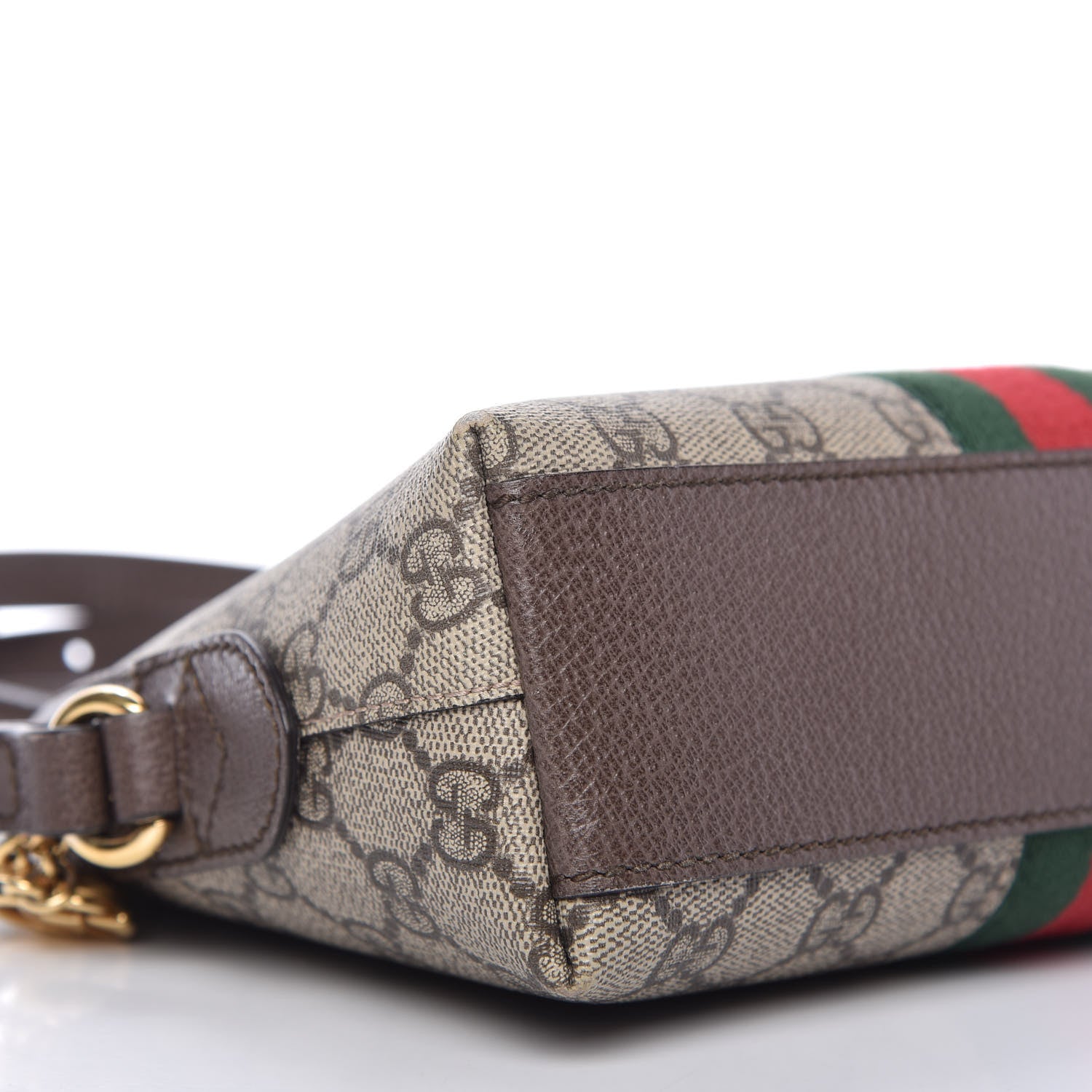 Gucci GG Supreme Monogram Textured Dollar Calfskin Web Small Ophidia Dome Shoulder Bag Beige Ebony New Acero 6 of 10