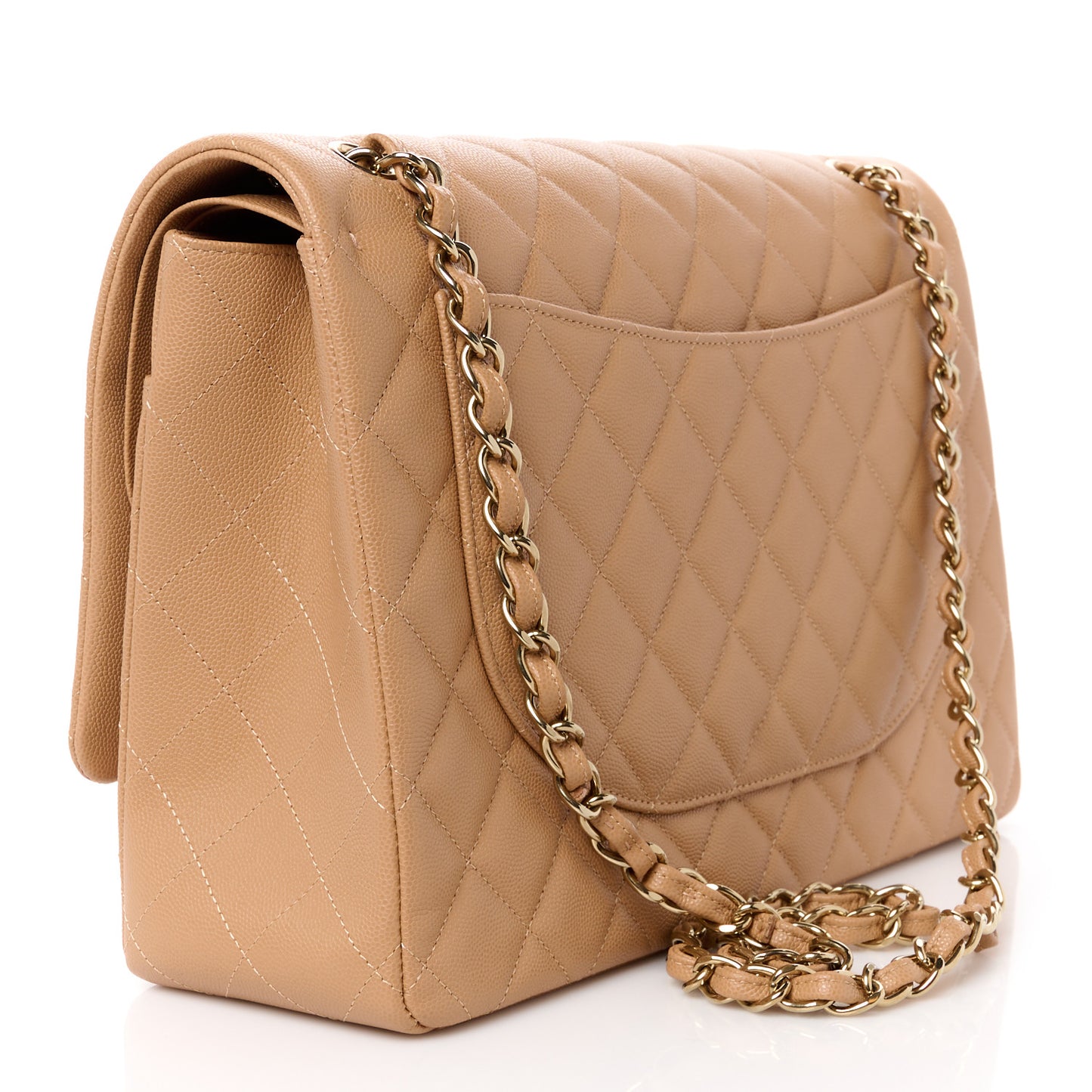 Caviar Quilted Maxi Double Flap Dark Beige