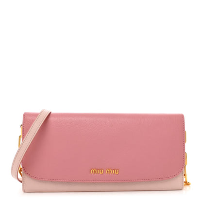 Miu Miu Goatskin Madras Bi-Color Wallet On Chain Rosa Gemma 1 of 7
