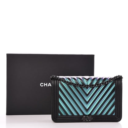 Chanel Calfskin Painted Chevron Embossed Boy Wallet On Chain WOC Black 9 of 9