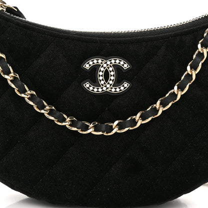 Chanel Velvet Crystal Quilted Chain Hobo Black 9 of 11