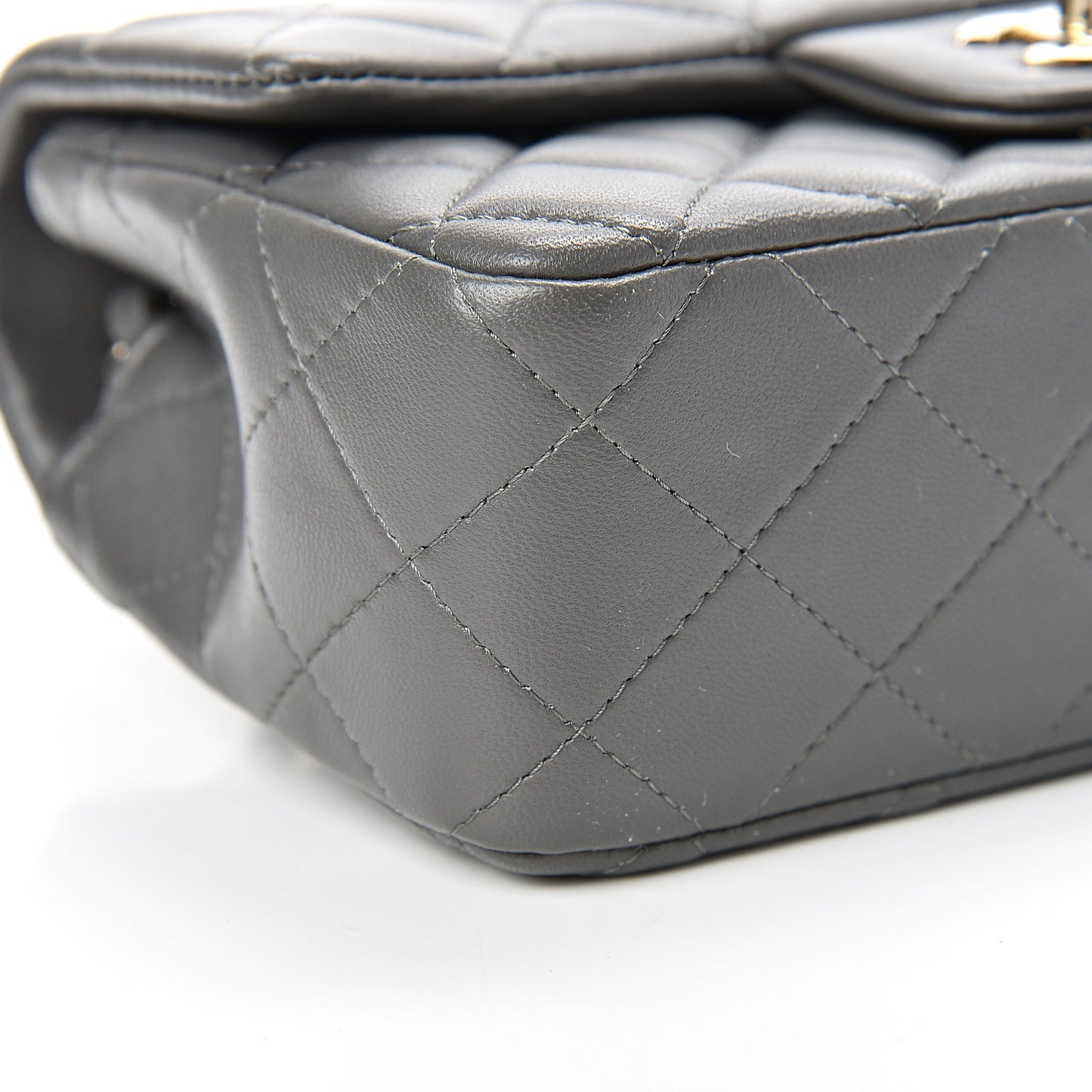 Lambskin Quilted Mini Rectangular Flap Grey