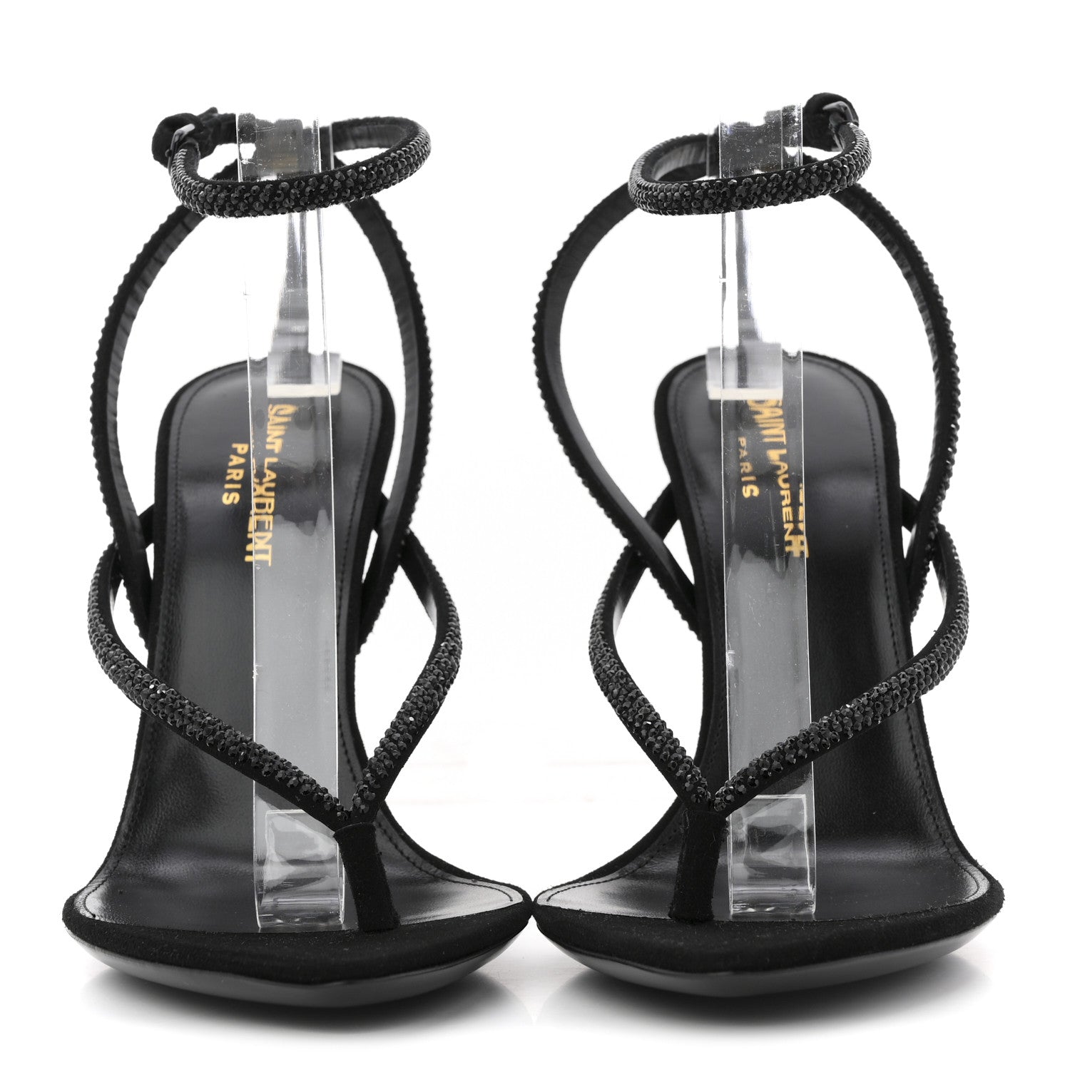 Saint Laurent Crystal Suede Calfskin Nadja 105 Ankle Strap Sandals 37.5 Black 3 of 10