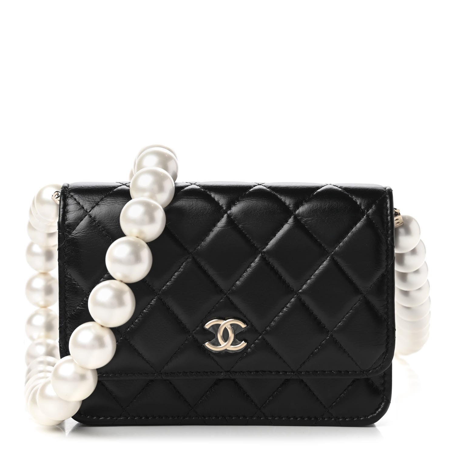 Chanel Calfskin Quilted Mini Maxi Pearls Wallet On Chain WOC Black 1 of 11