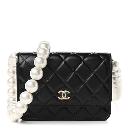 Chanel Calfskin Quilted Mini Maxi Pearls Wallet On Chain WOC Black 1 of 11