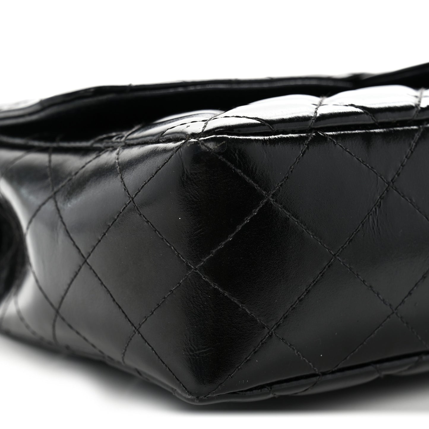 Patent Quilted Medium Rectangular Kelly Flap Bag Black