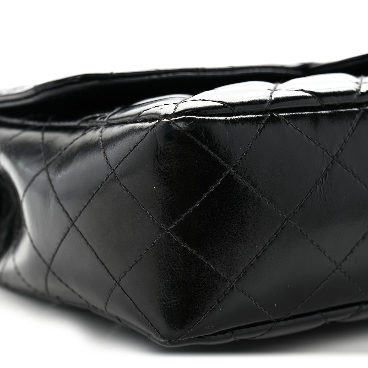 Patent Quilted Medium Rectangular Kelly Flap Bag Black