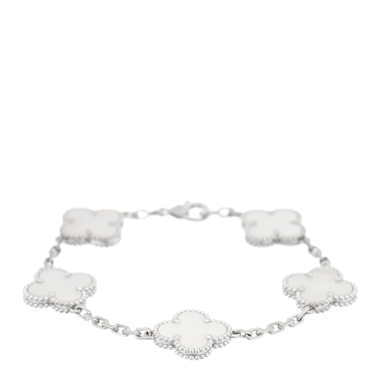 18K White Gold Mother of Pearl 5 Motifs Vintage Alhambra Bracelet