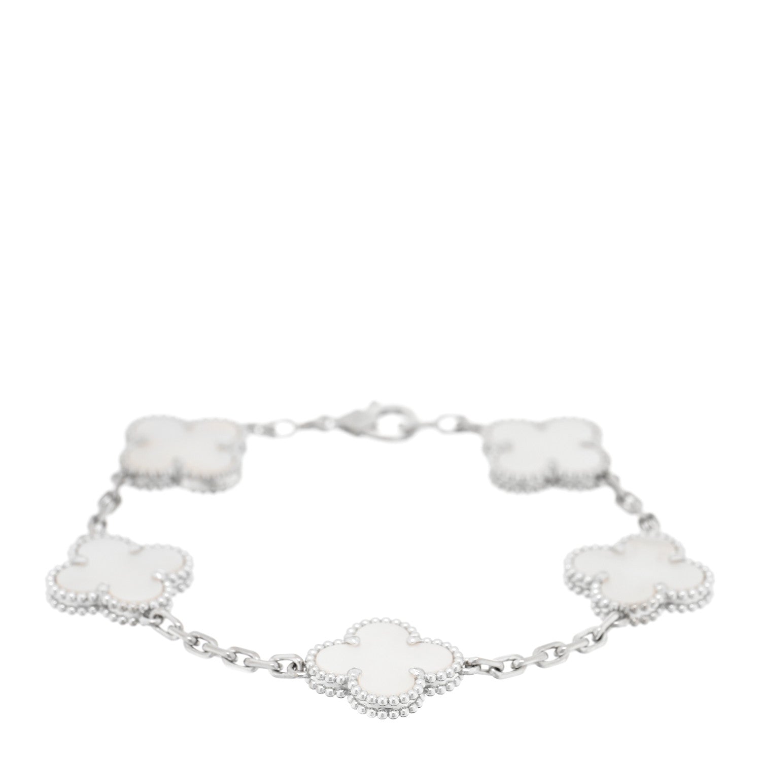 Van Cleef & Arpels 18K White Gold Mother of Pearl 5 Motifs Vintage Alhambra Bracelet 1 of 3