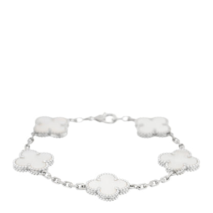 Van Cleef & Arpels 18K White Gold Mother of Pearl 5 Motifs Vintage Alhambra Bracelet 1 of 3