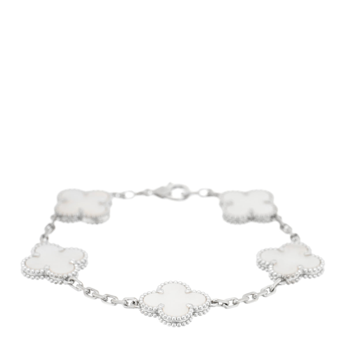 18K White Gold Mother of Pearl 5 Motifs Vintage Alhambra Bracelet