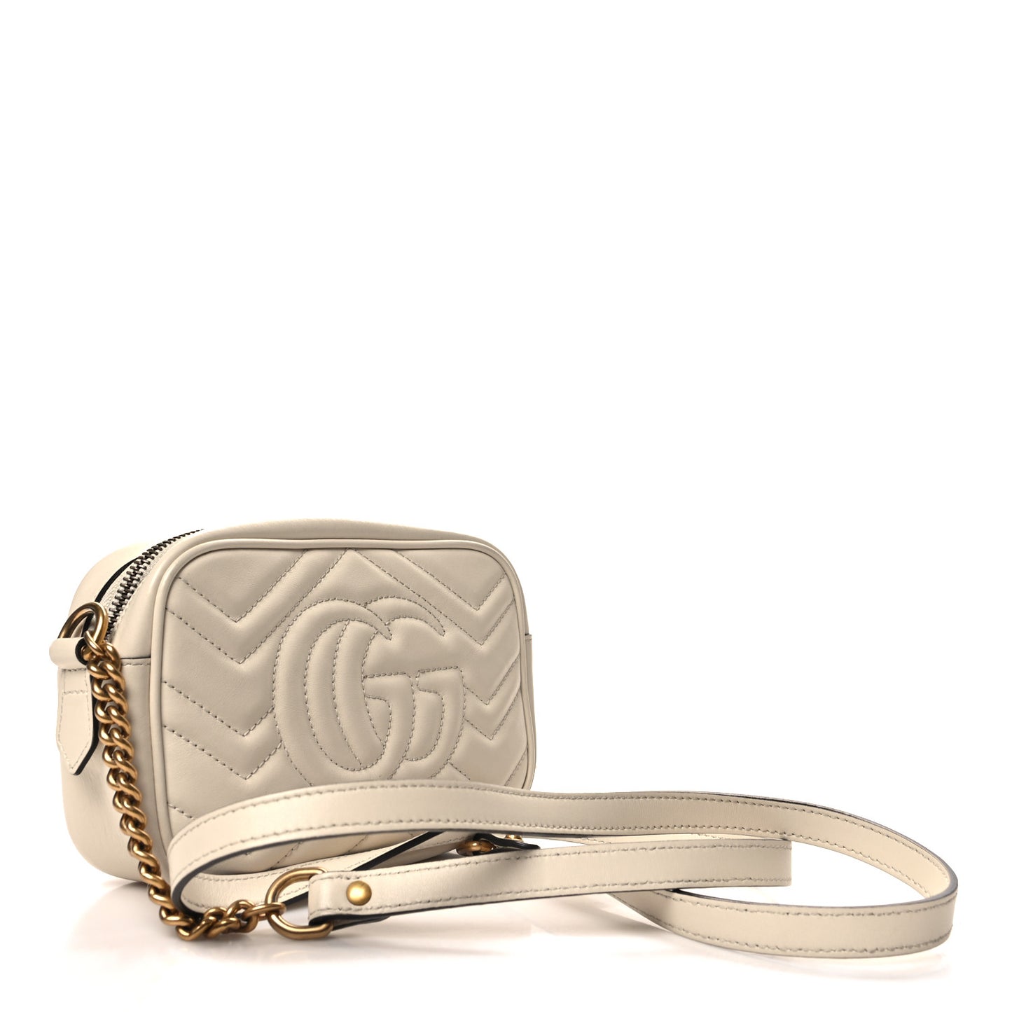 Calfskin Matelasse Mini GG Marmont Chain Shoulder Bag White