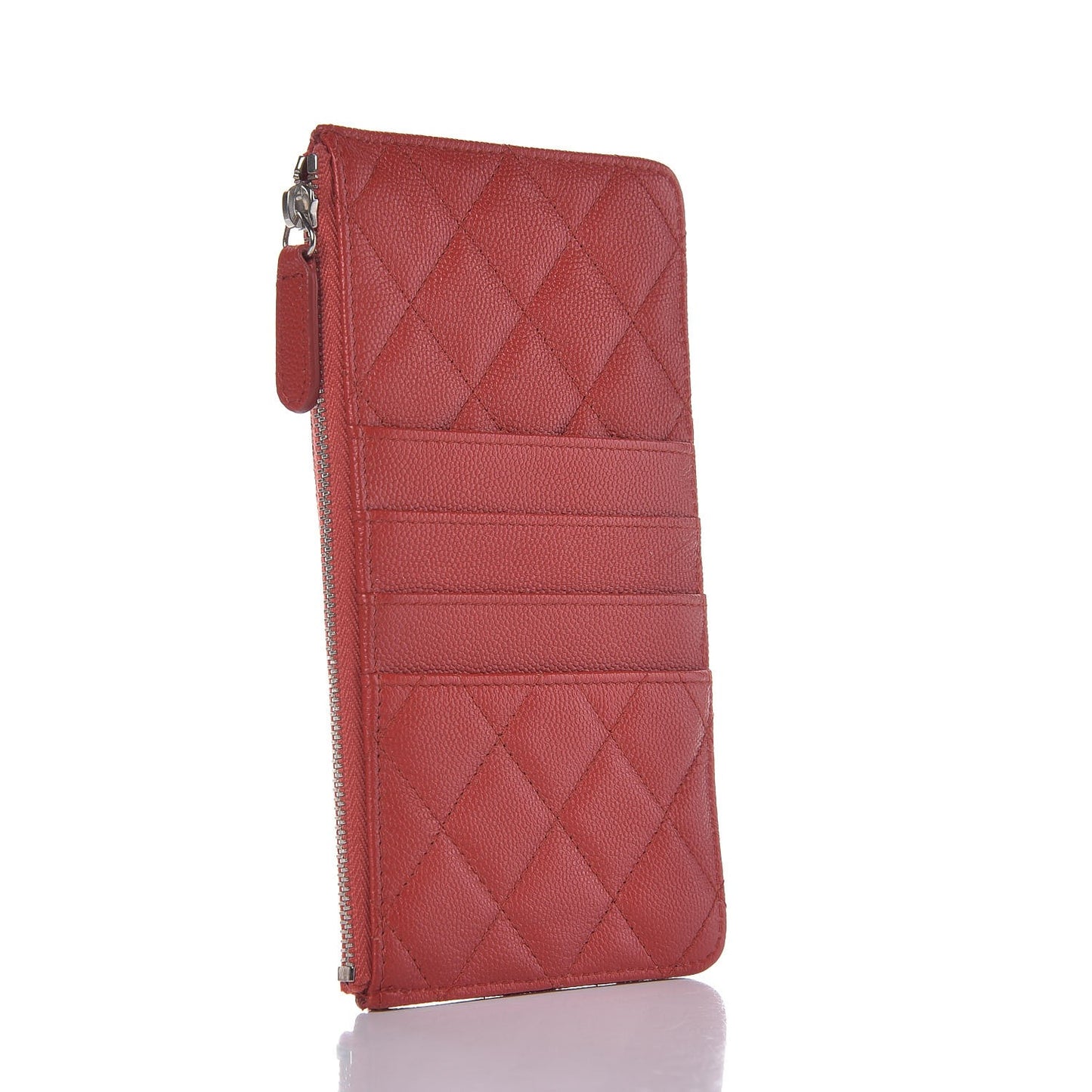 Caviar Quilted Flat Wallet Pouch Red