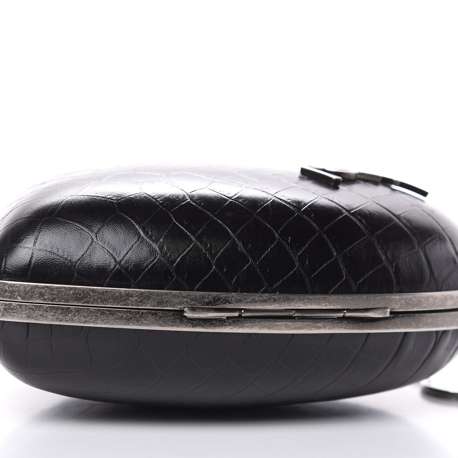 Saint Laurent Calfskin Crocodile Embossed Monogram Love Box Bag Black 7 of 10