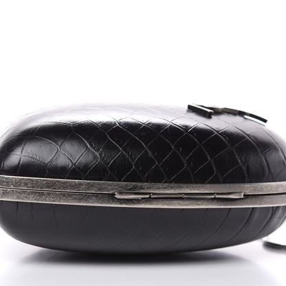 Saint Laurent Calfskin Crocodile Embossed Monogram Love Box Bag Black 7 of 10
