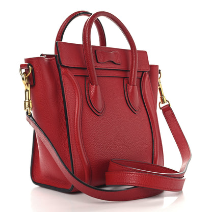 Celine Drummed Calfskin Nano Luggage Red 3 of 14