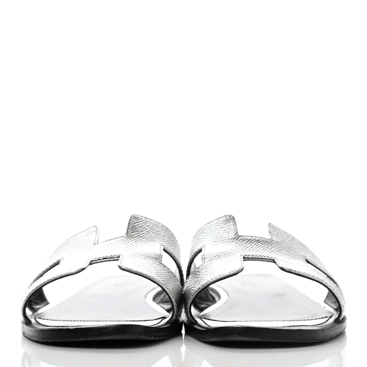Hermes Metallic Epsom Oran Sandals 38.5 Gris Argente 2 of 10